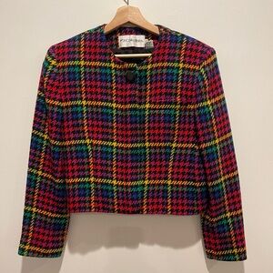 JH Collectibles Vintage Colorful Rainbow 100% Wool Plaid Blazer Size 6